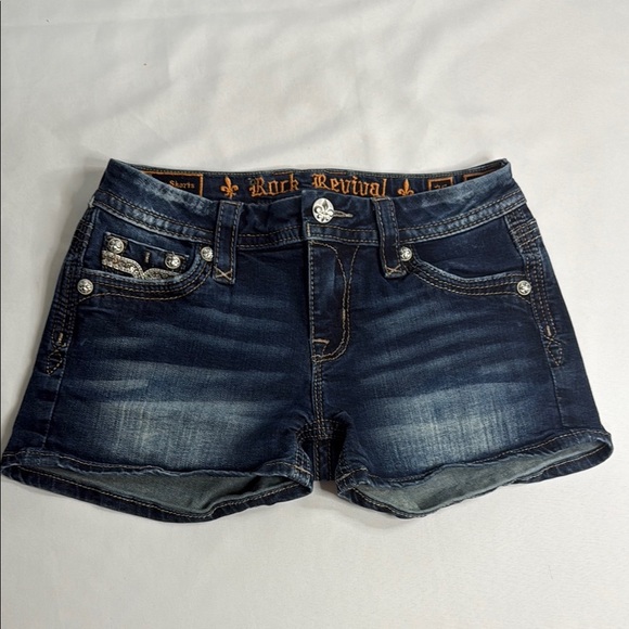 Rock Revival Blue Jean Shorts with Cuffed Hems - Picture 1 of 6